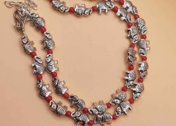 Elephant Pattern With Red Beads Oxidised Silver Payal Anklet For Sasti Deal