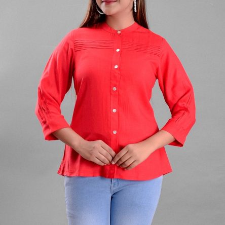 Red Pleated Shirt