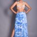 Women Long Tie & Dye Side Cut Blue Skirt