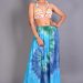 Women Long Tie & Dye Blue Spring Print Skirt