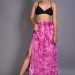 Women Long Tie & Dye Side Cut Pink Skirt