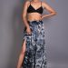 Women Long Tie & Dye Side Cut Black-Grey Skirt